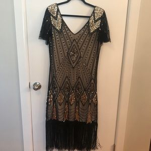 Womens 1920’s gatspy fringe flapper deess